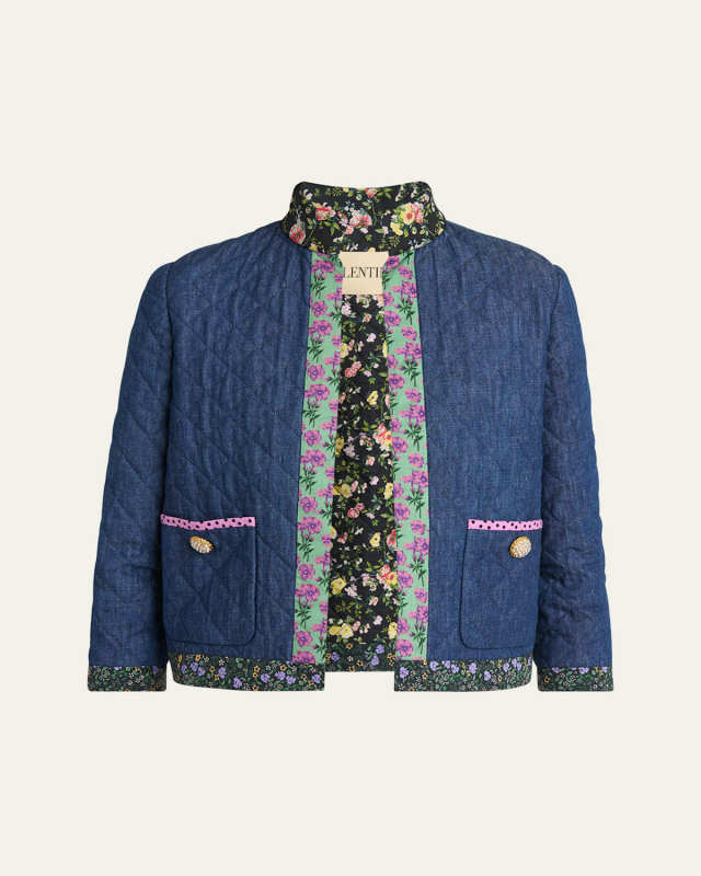 Open-Front Quilted Chambray Jacket